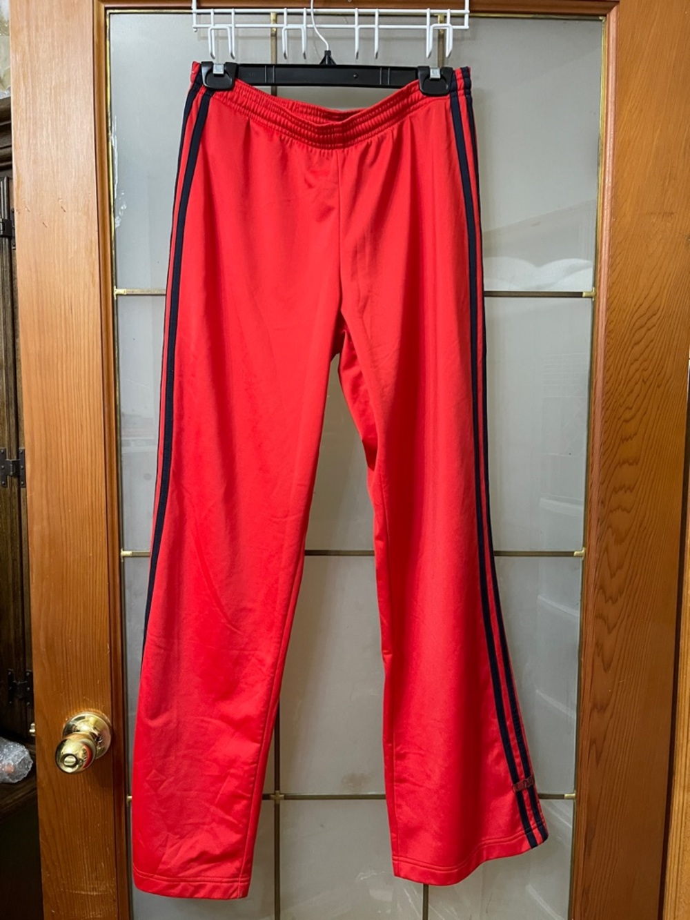 adidas Red Track Pants with Black Side Stripes